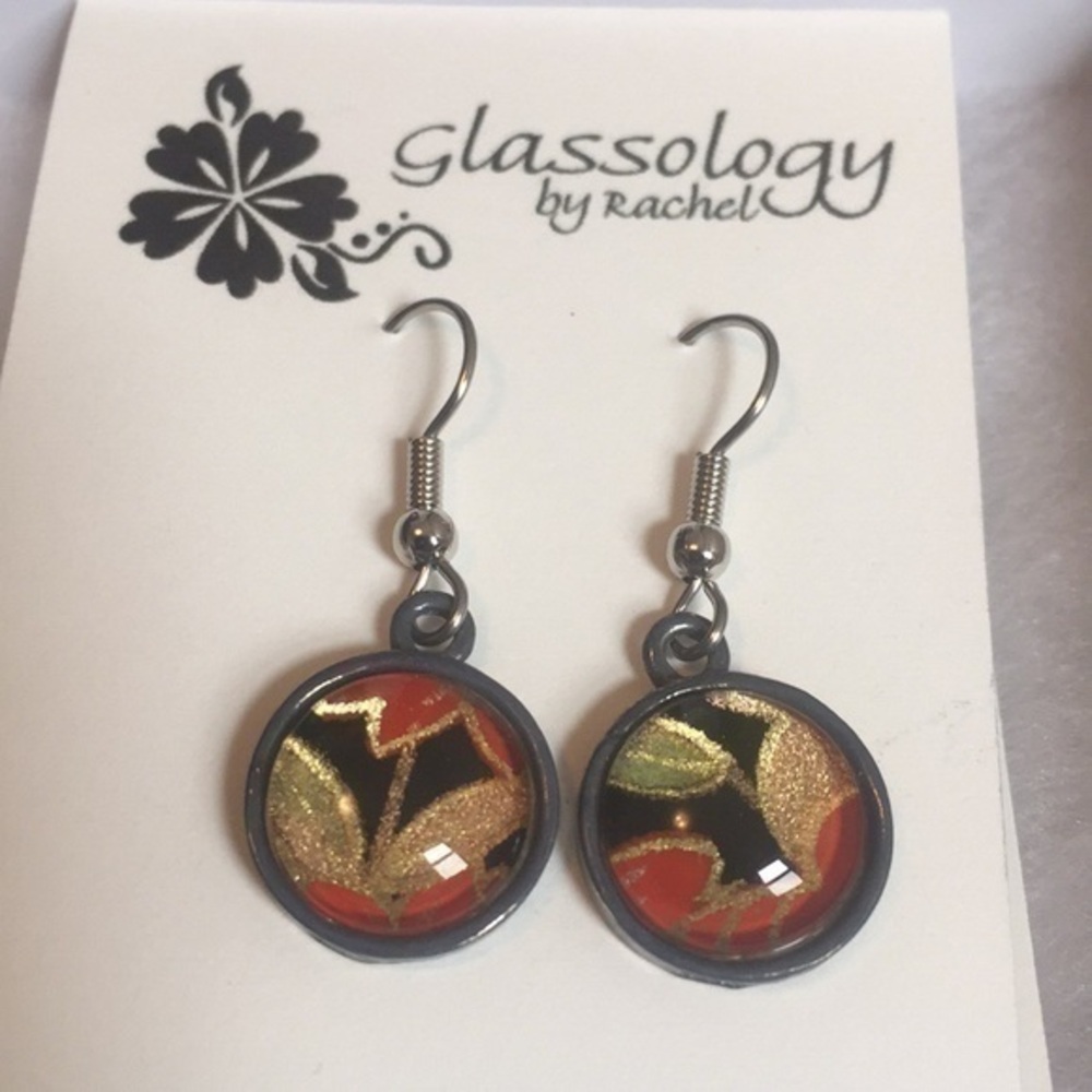 Hand Crafted Glass & Paper Dangle Earrings With Hooks